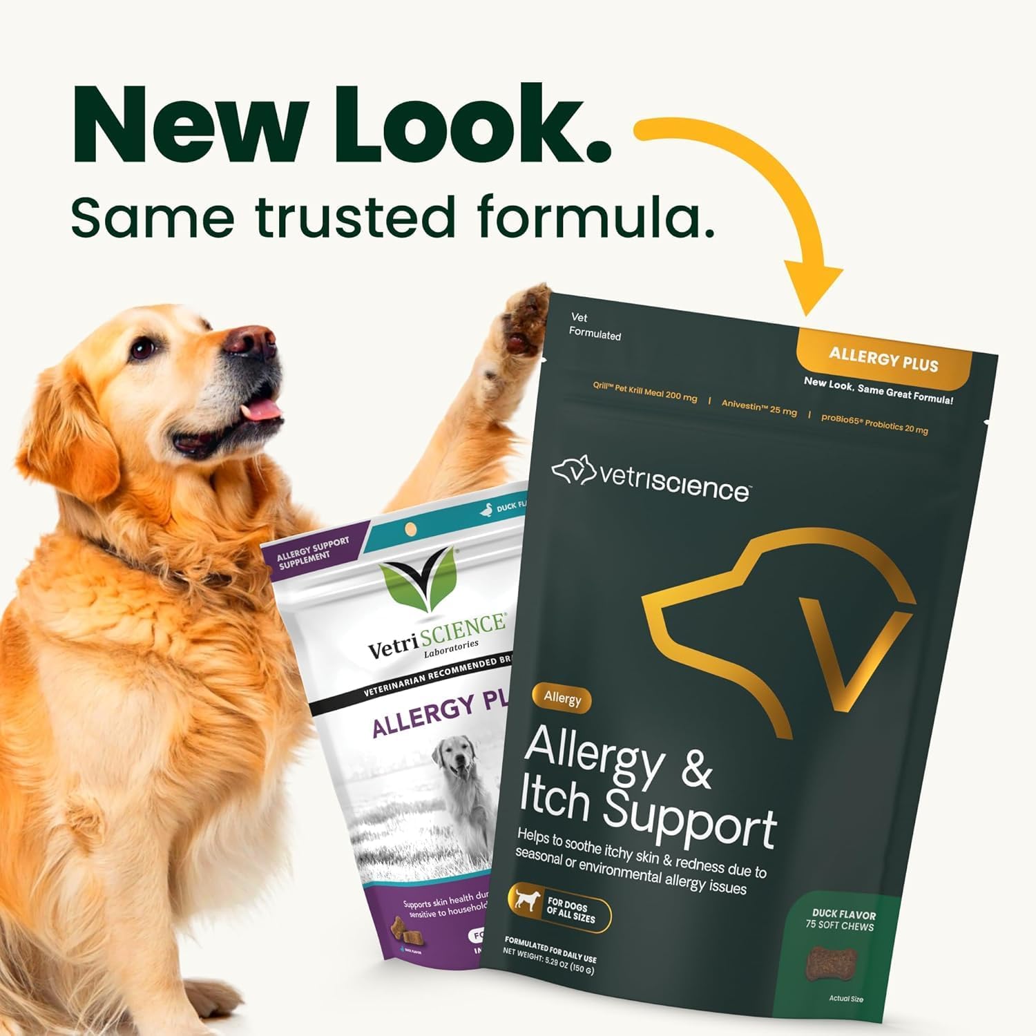 VetriScience Allergy Plus - Suplemento para Alergias e Inmunidad en Perros, 75 Masticables Sabor Pato