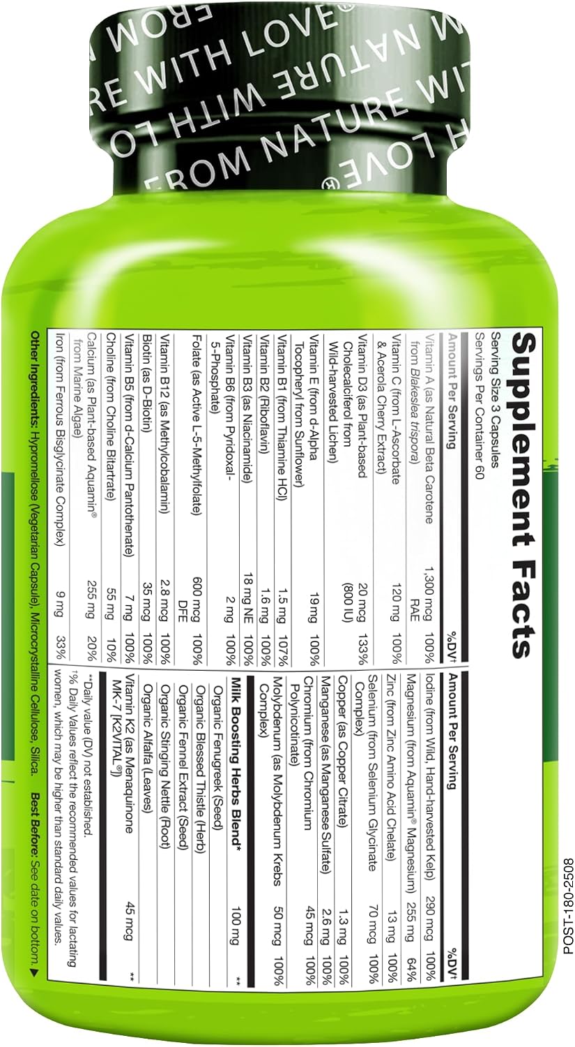 NATURELO Multivitamínico Postnatal - Complemento para Madres Lactantes - 180 Cápsulas (Pack de 2)