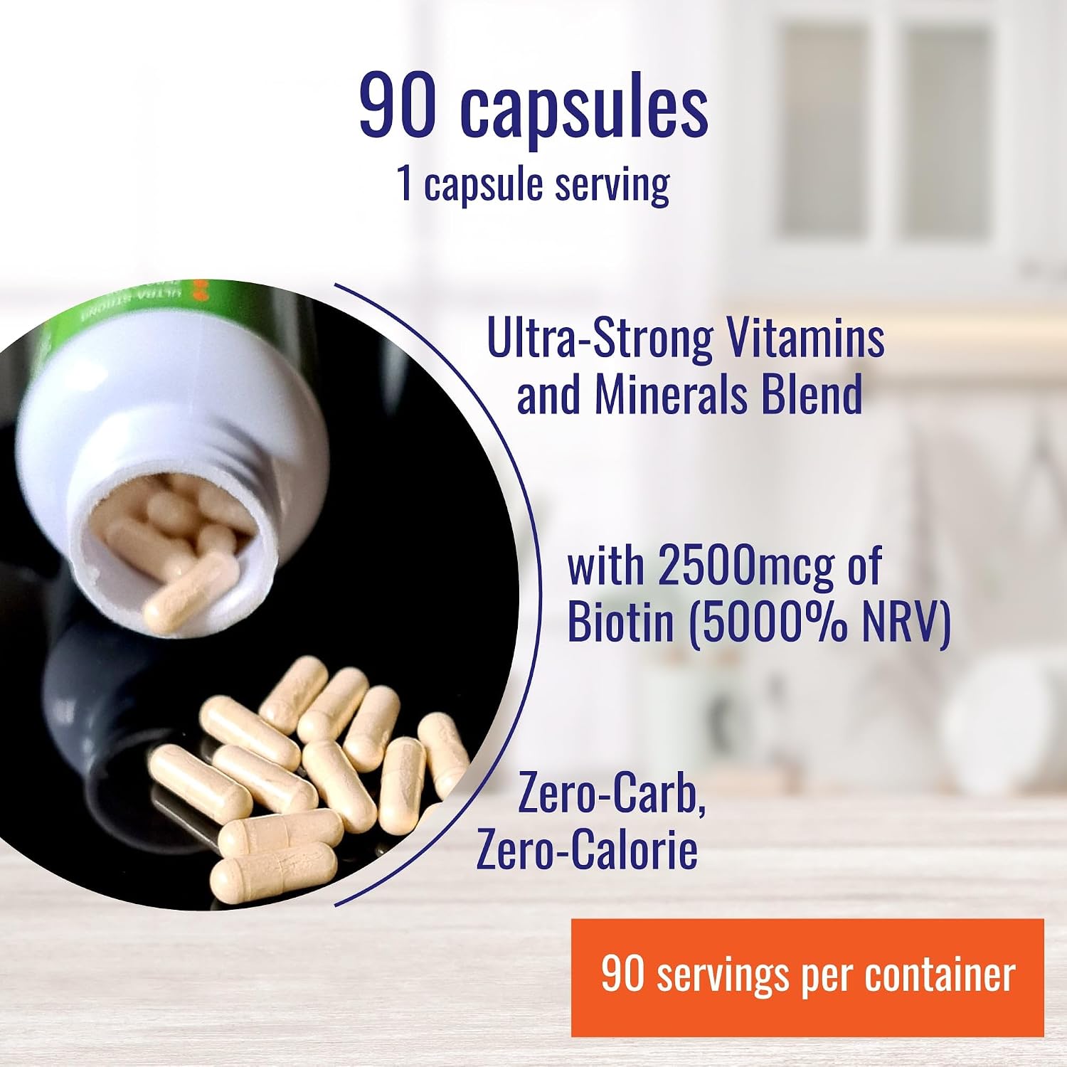 Nutri-Align Hair Defence Biotin Complex | 90 Cápsulas | Biotina 2500mcg + Vitamina A, Ácido Fólico y Calcio