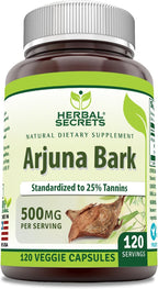 Herbal Secrets Extracto de Corteza de Arjuna 500 mg - 120 Cápsulas Vegetales - Sin OGM, Sin Gluten