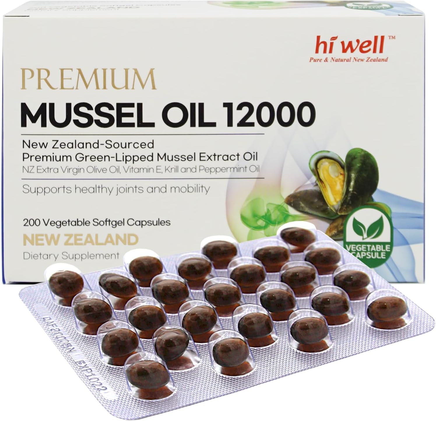 Hi Well Premium Aceite de Mejillón de Labios Verdes - 200 Cápsulas Blandas