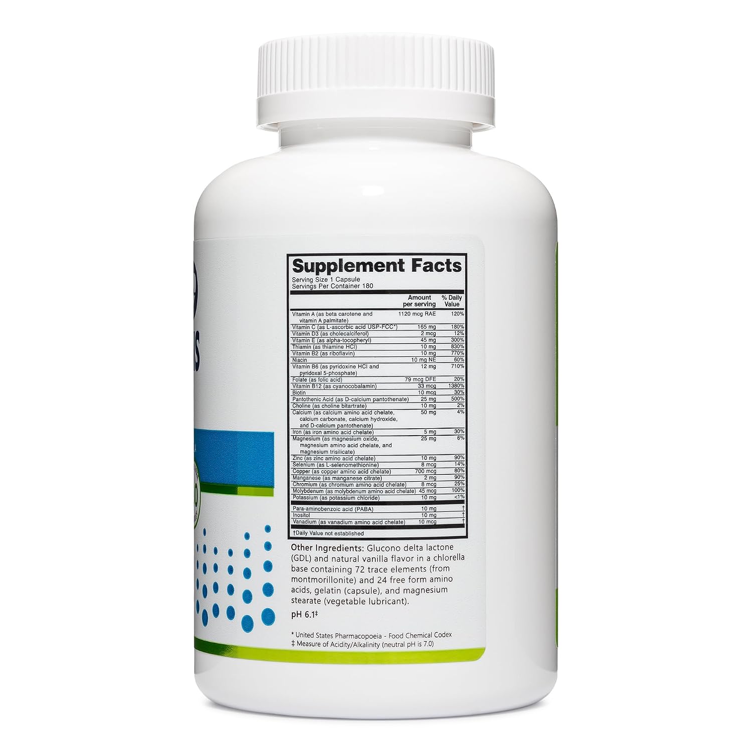 NutriBiotic Multivitamin and Mineral (180 Capsules) with Chlorella and Trace Elements