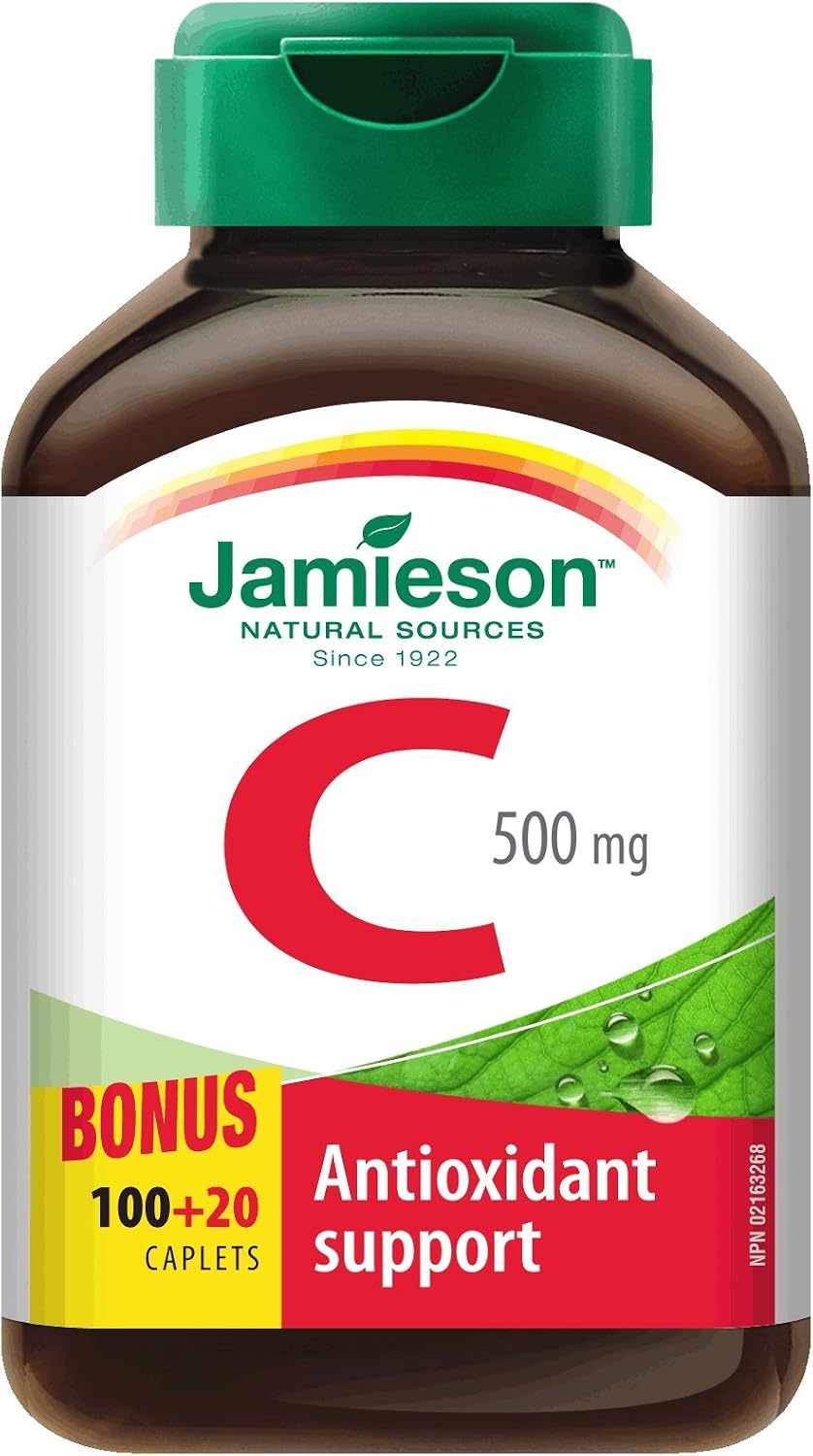 Jamieson Vitamina C, 500mg, Tamaño Extra 100+20 Caplets - Apoyo Antioxidante
