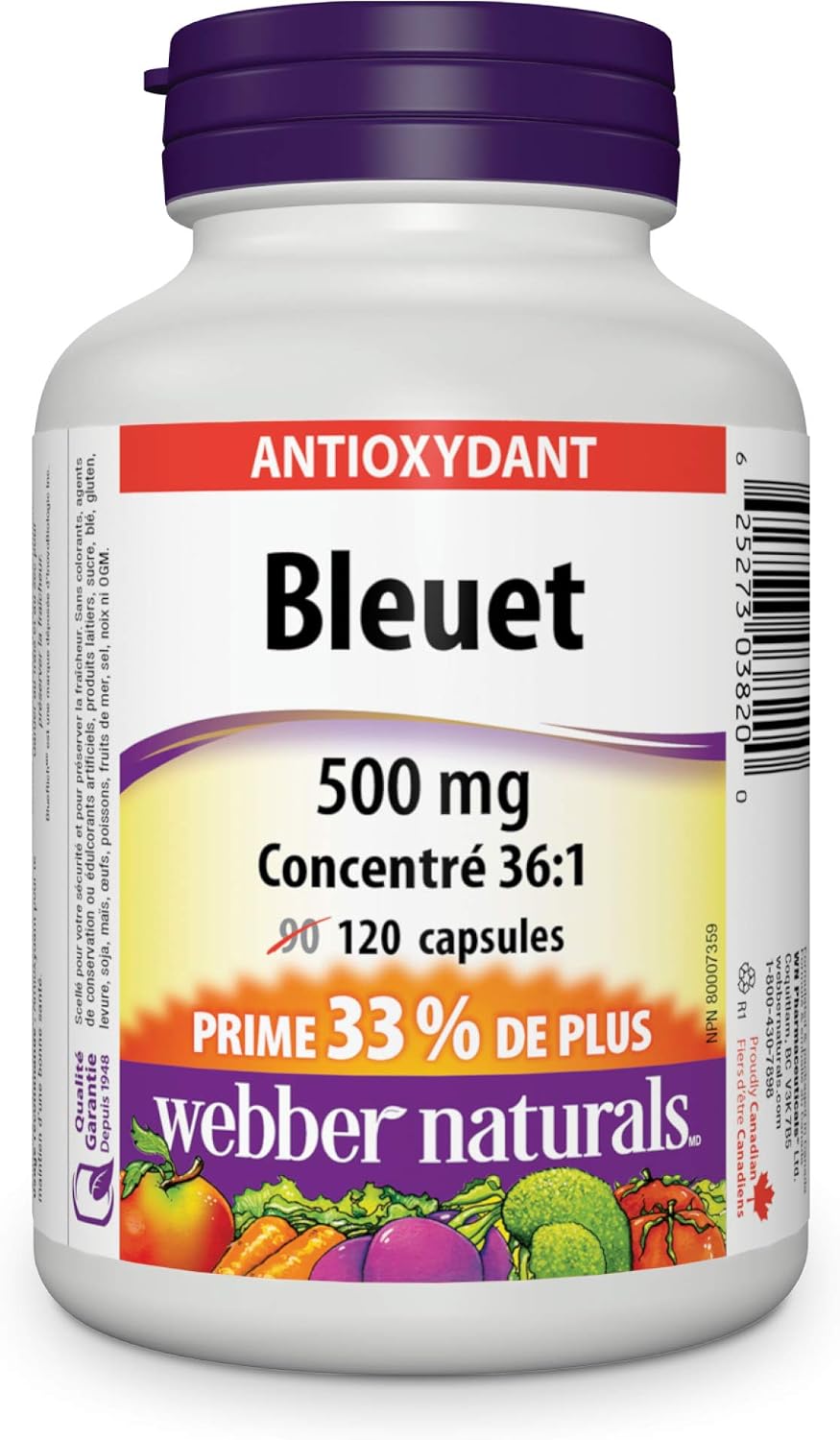 Webber Naturals Concentrado de Arándano 36:1 Cápsulas, 500mg 120 Cápsulas