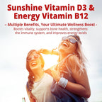 NEVISS 2Pack Gominolas Veganas de Vitamina D3 + B12, Alta Potencia D3 5000IU y 1000 mcg de B12 Metilada, para Adultos, Apoya la Salud Ósea, Inmunidad y Energía, 120 Unidades