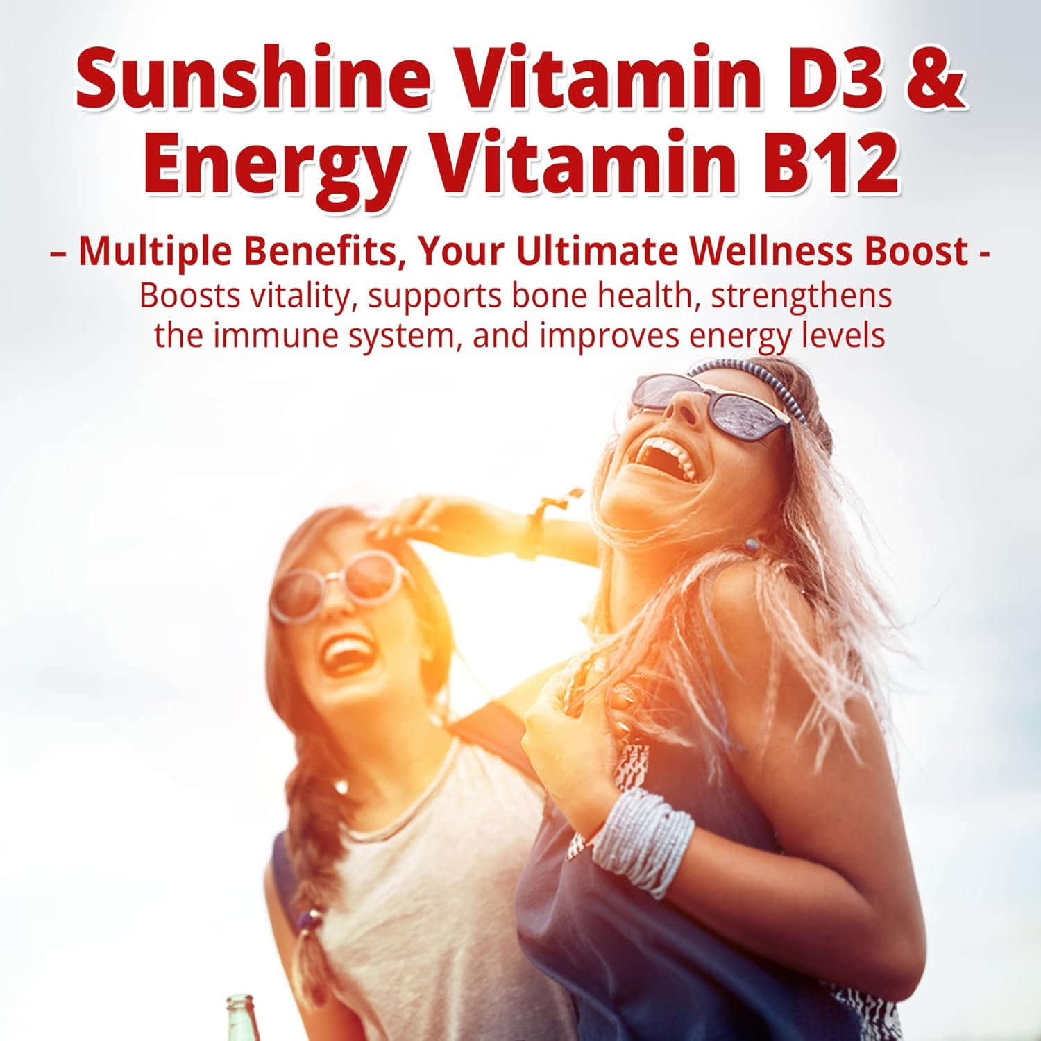 NEVISS 2Pack Gominolas Veganas de Vitamina D3 + B12, Alta Potencia D3 5000IU y 1000 mcg de B12 Metilada, para Adultos, Apoya la Salud Ósea, Inmunidad y Energía, 120 Unidades