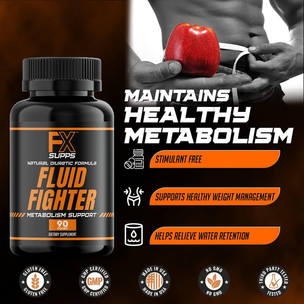 FXSUPPS Fluid Fighter – Suplemento Herbal con Potasio y Vitamina B6, 90 Cápsulas – Favorece el Equilibrio de Líquidos y la Función Muscular