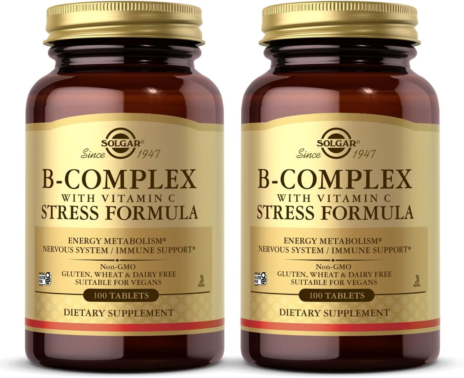 Solgar Complejo B con Vitamina C Fórmula Anti-Estrés - 100 Comprimidos (Paquete de 2)