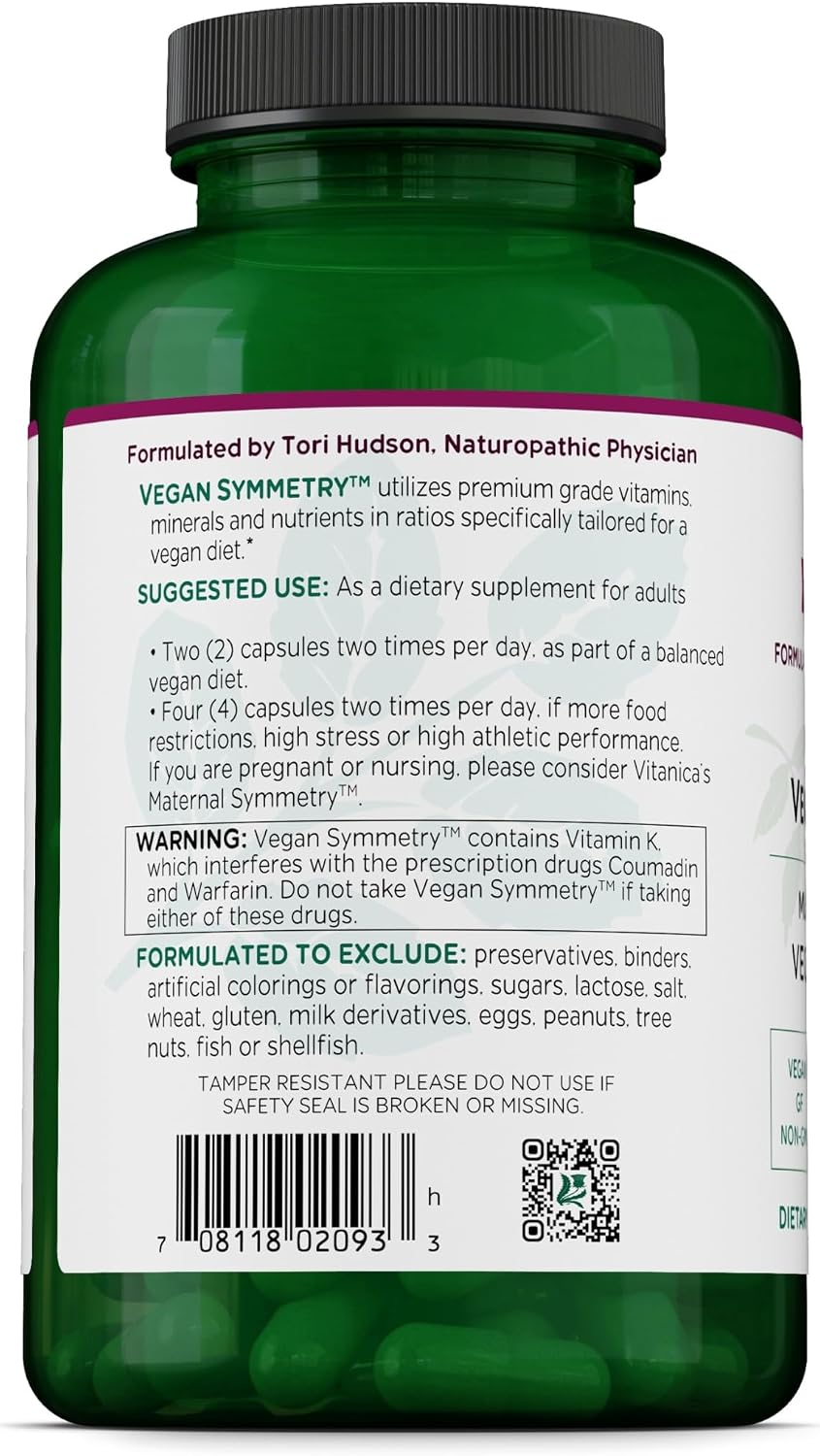 Vitanica Vegan Symmetry - Multivitamínico Vegano para Mujeres, Sin Hierro, Sin Gluten - 120 Cápsulas