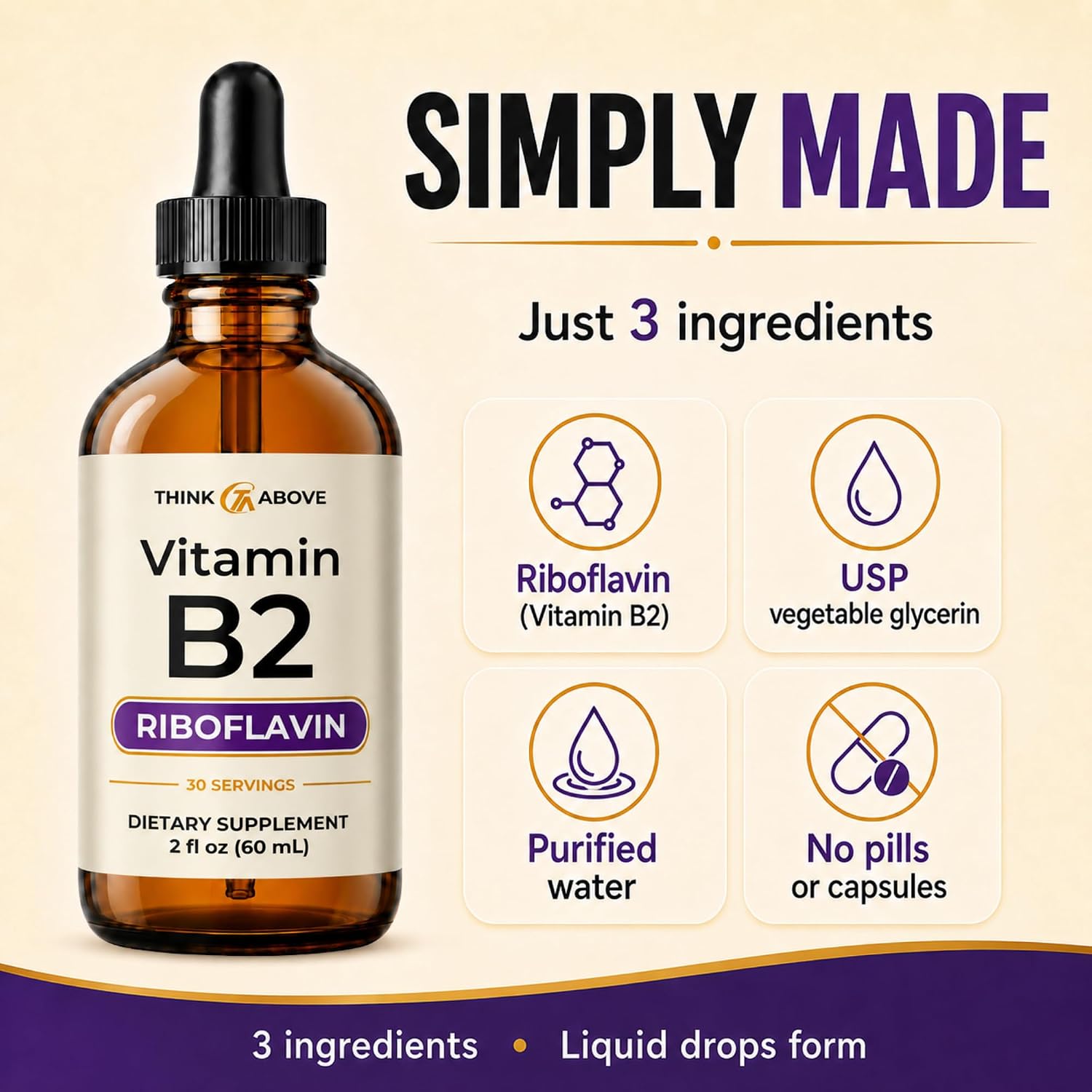 Think Above Vitamina B2 Riboflavina Gotas Líquidas - 60 ml