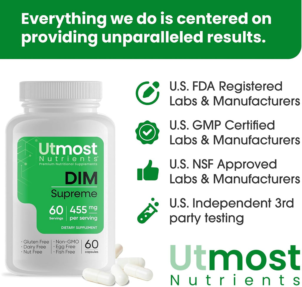 Suplemento DIM 455 mg para Mujer - 60 Cápsulas con Brócoli y Bioperine | Equilibrio Hormonal