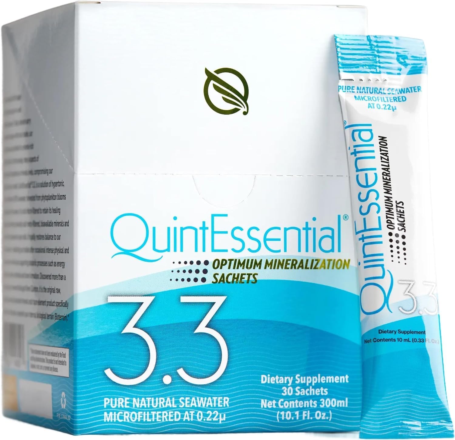 QuintEssential 3.3 Sobres - Solución Hipertónica de Agua de Mar - Minerales Líquidos para la Hidratación y Recuperación Muscular (30 sobres)