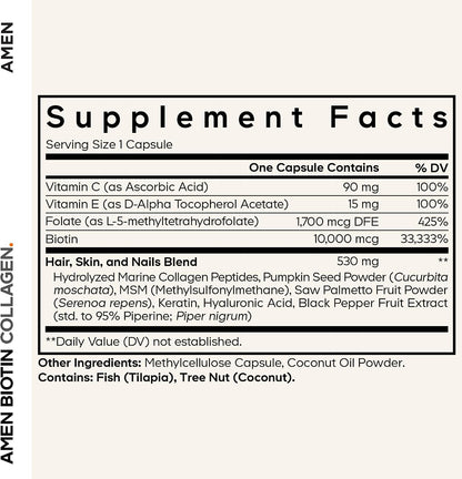 Amen Biotin Collagen Vitamins+ Biotina – El funcionamiento normal del sistema nervioso. – Image 2