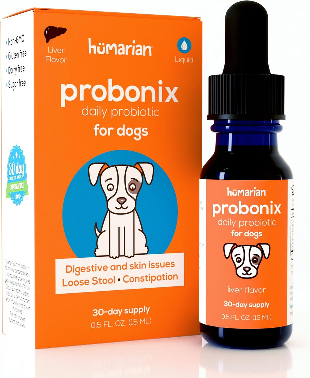 Humarian Probonix Probióticos Líquidos para Perros - 8 Cepas - Salud Digestiva, Dental e Inmunidad - 30 Días - Sabor Hígado