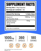 BulkSupplements Vitamina C con Escaramujo - 1000 mg, 360 Cápsulas (180 Días)