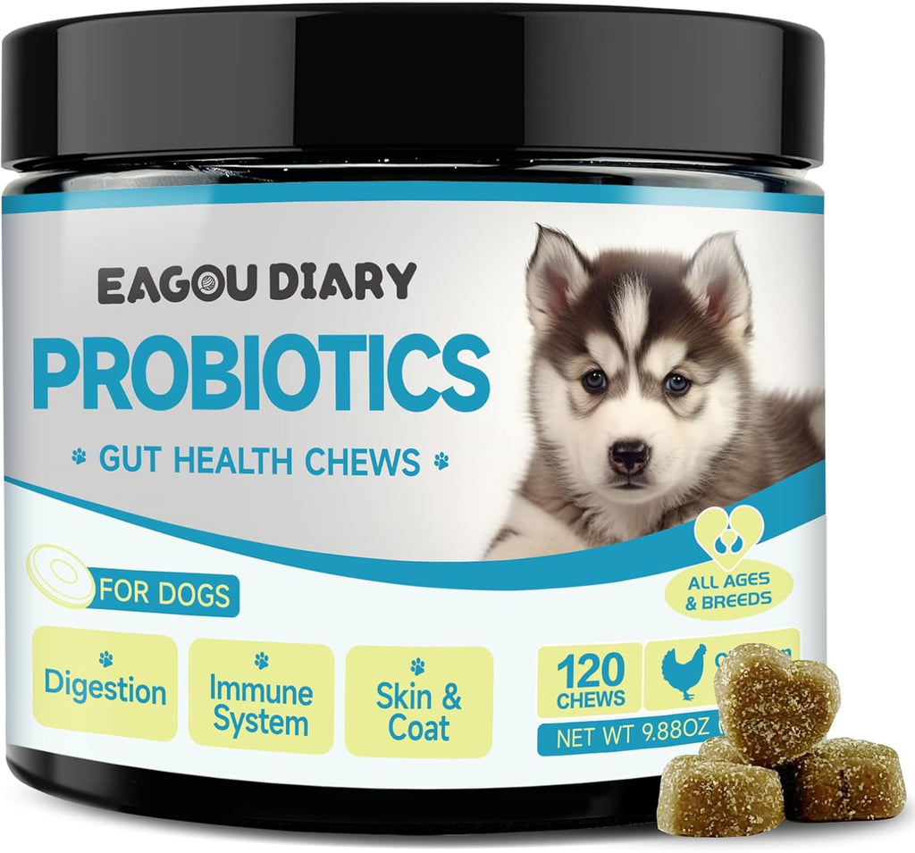 Probióticos para Perros con Prebióticos, Leche de Cabra, Omega 3 y Vitaminas - 120 Masticables