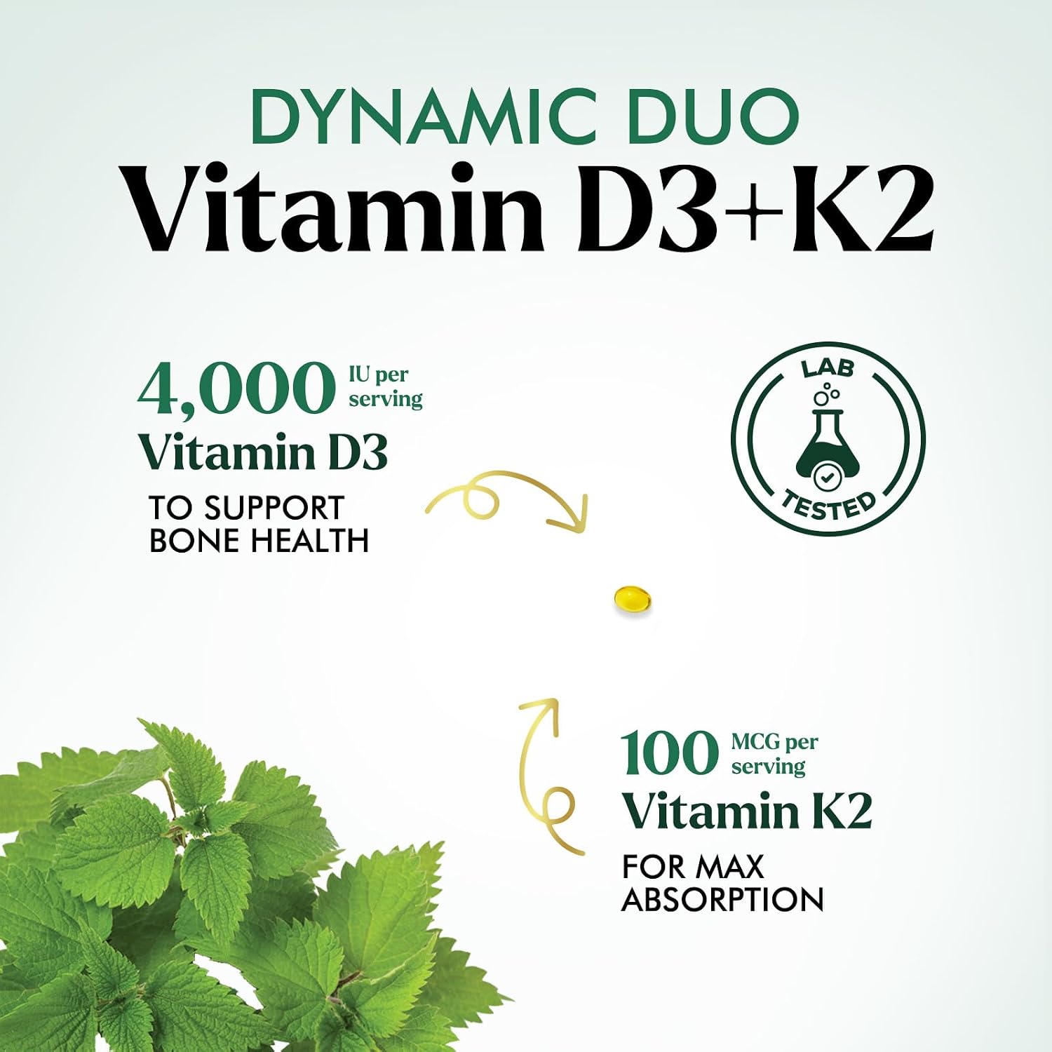 Vitamina D3 K2 - Complejo 2 en 1 de Vitamina D y K2 (MK-7) - 4000 UI por Cápsula Blanda - Sin Gluten - 120 Cápsulas Blandas