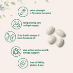 L-Tirosina 500mg con Omega-3, 360 Cápsulas Blandas | Acción Duo: Aminoácidos + Omega de Aceite de Linaza 1,000mg con ALA | Apoyo Cardíaco y Estado de Ánimo | No Transgénico