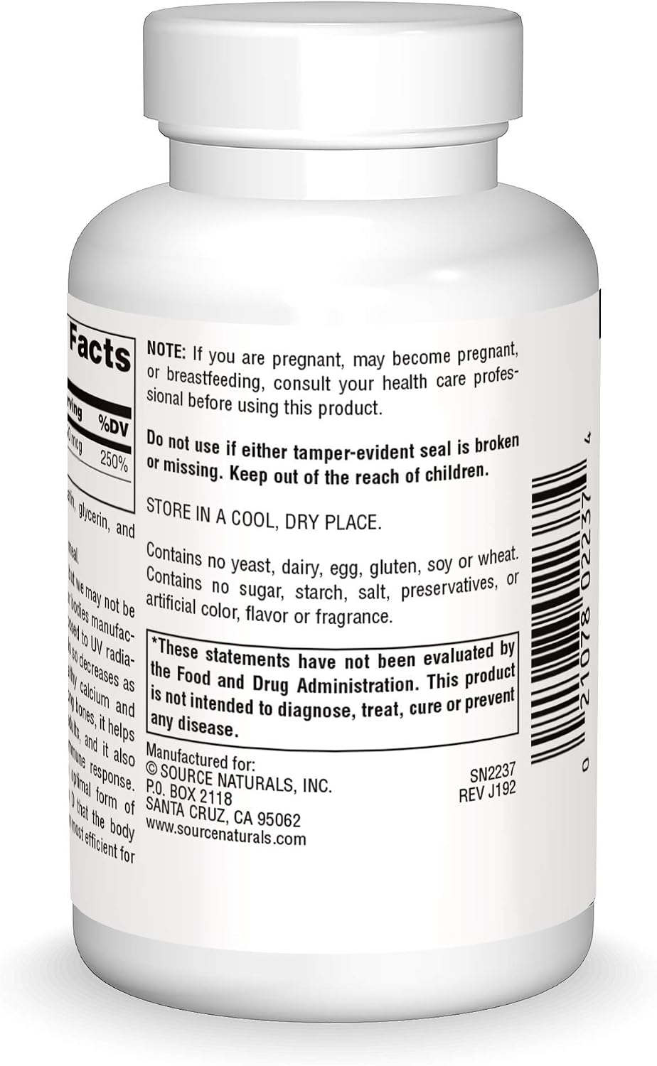 Source Naturals Vitamina D3 2000 UI - 200 Cápsulas Blandas