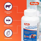 Rugby Laboratories Multivitamínico Masticable para Niños - 250 Comprimidos con Sabor a Frutas