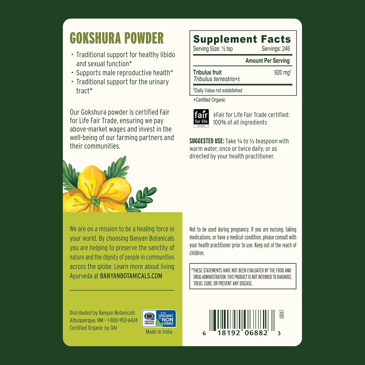 Banyan Botanicals Gokshura Powder – Polvo Orgánico de Fruta Gokshura (Tribulus Terrestris) – ½ lb (227 g)