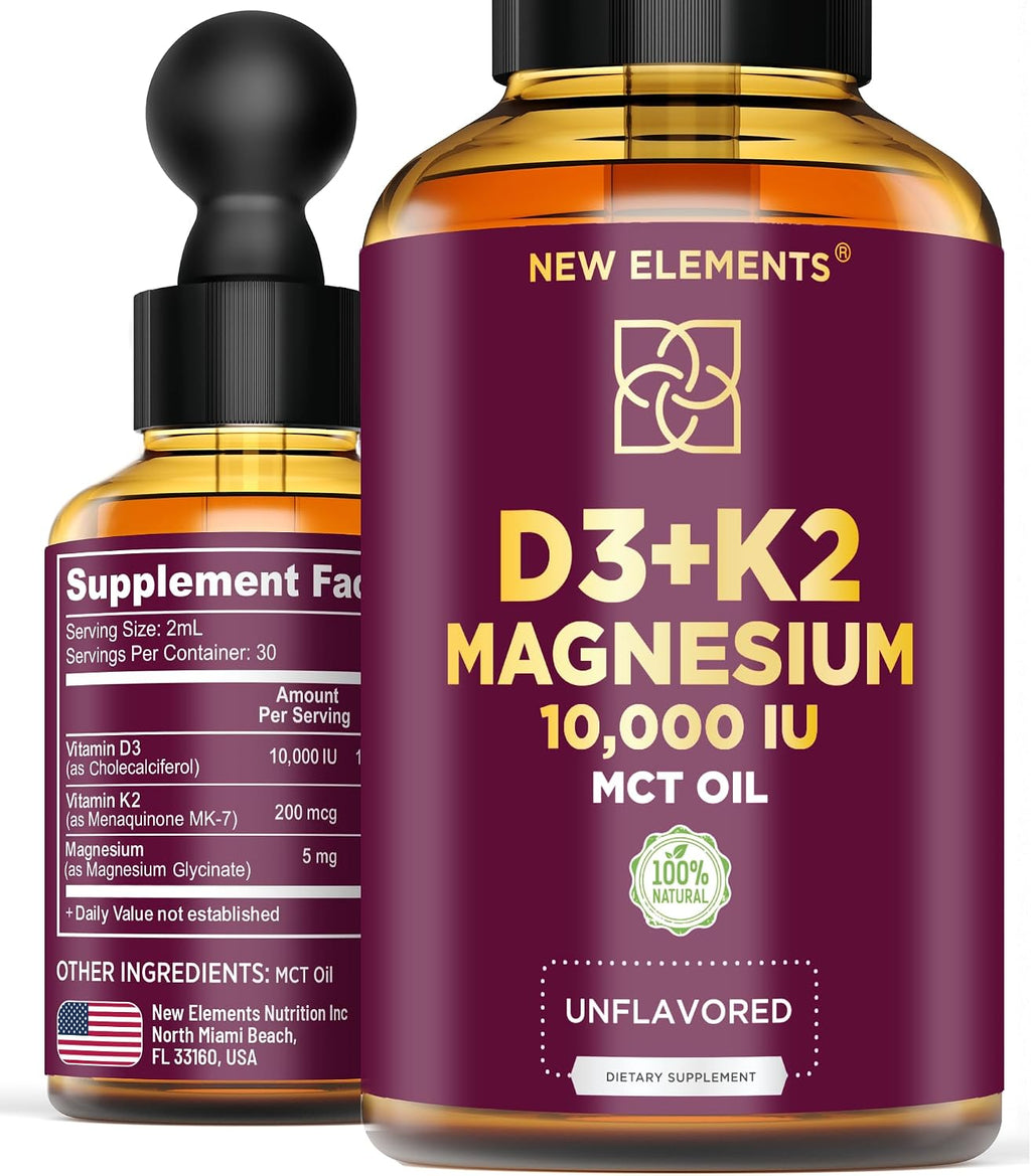 Líquido de Vitamina D3 con K2 y Magnesio Glicinato | 10.000 UI D3 + 200 mcg K2 MK-7