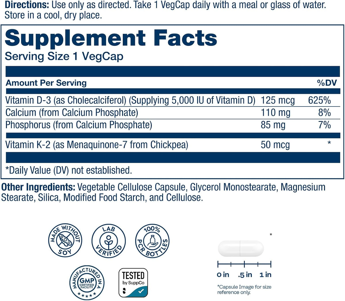 SOLARAY Vitamina D3 K2, Suplemento de Vitamina D3 y K2 para la Absorción de Calcio, Salud Ósea y Apoyo Inmunológico, Sin – Image 2