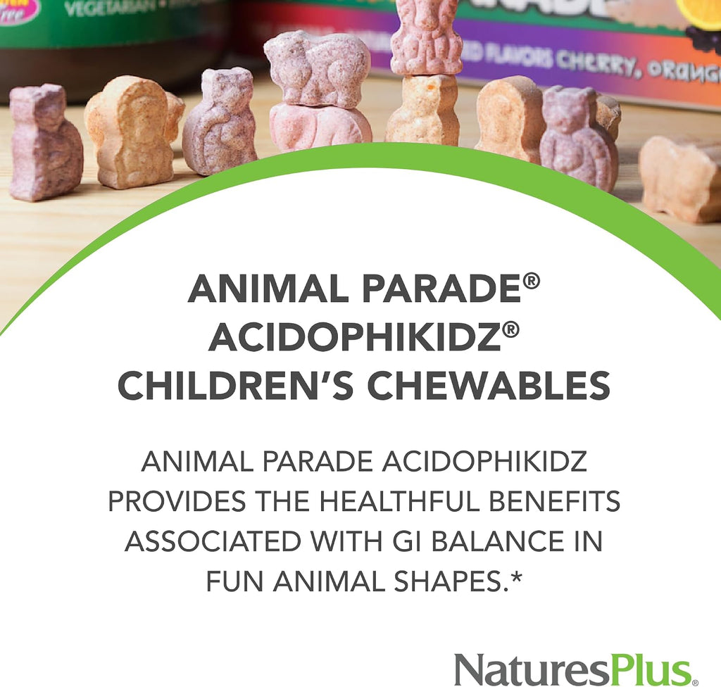 Nature's Plus Animal Parade AcidophiKidz - Probióticos infantiles masticables sabor bayas - 90 comprimidos