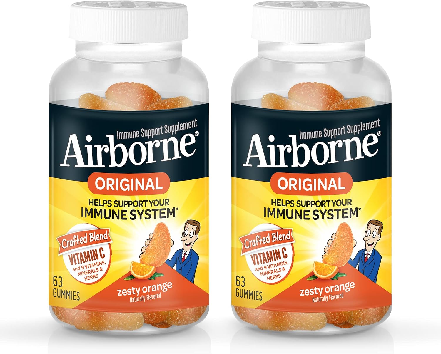 Airborne Gomitas de Vitamina C 750 mg con Vitaminas C y E - 42 Gomitas, Sabor Naranja (Paquete de 2)