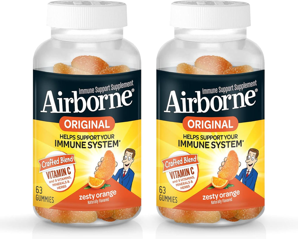 Airborne 750mg Vitamina C Gominolas para Adultos, Sabor Naranja, Sin Gluten, 63 Gominolas (Paquete de 2)