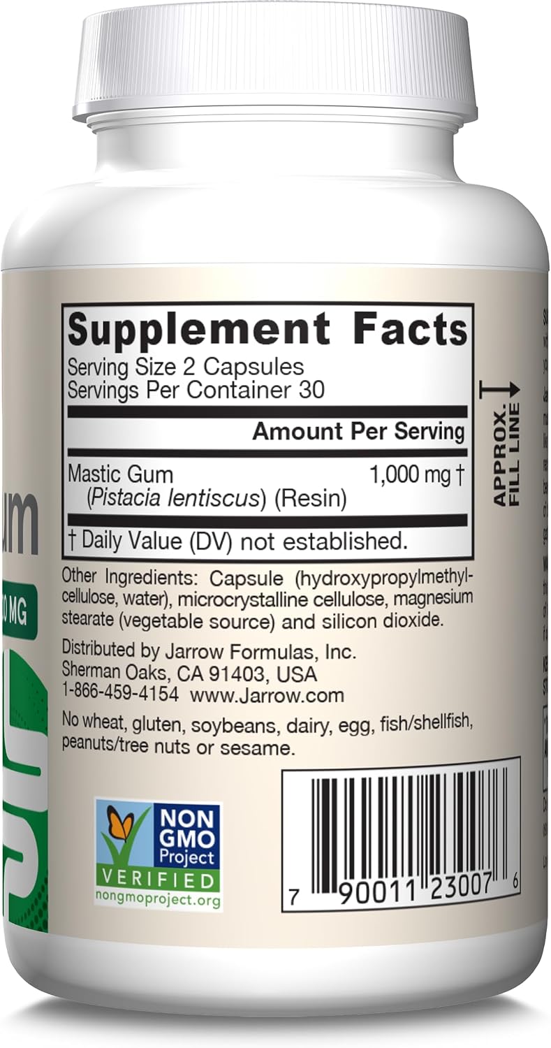 Jarrow Formulas Mastic Gum 1000 mg - Suplemento para la Salud Gastrointestinal - 60 Cápsulas Vegetales (30 Días)