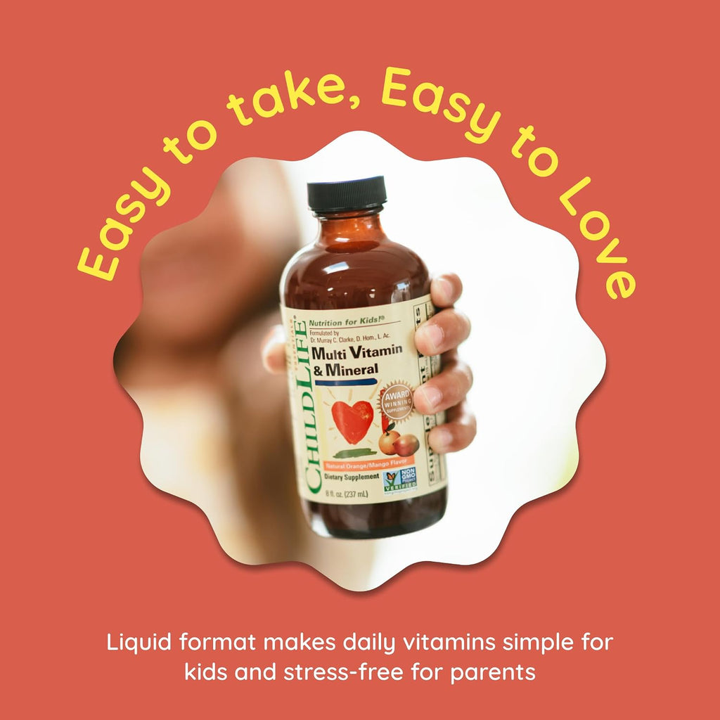 ChildLife Essentials Kids Multivitamin & Mineral - Vitaminas para Niños, Suplemento Multivitamínico Líquido para Bebés y Niños Pequeños - Sabor Natural Naranja y Mango, 237 ml (Pack de 3)