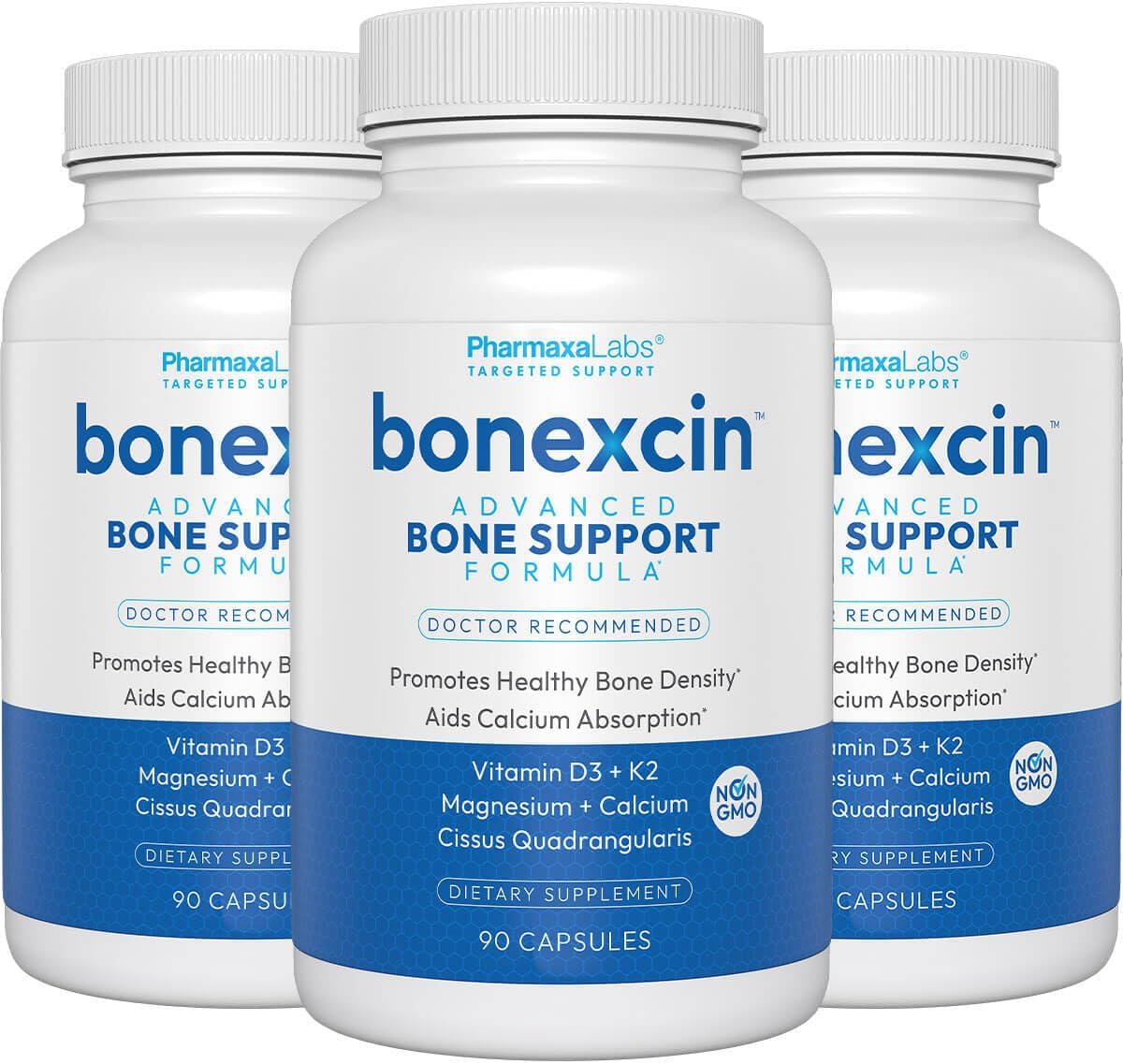 Bonexcin Fórmula Avanzada para Huesos – Calcio, Magnesio, Vitamina D3 y K2 – 90 Cápsulas (Pack de 3)