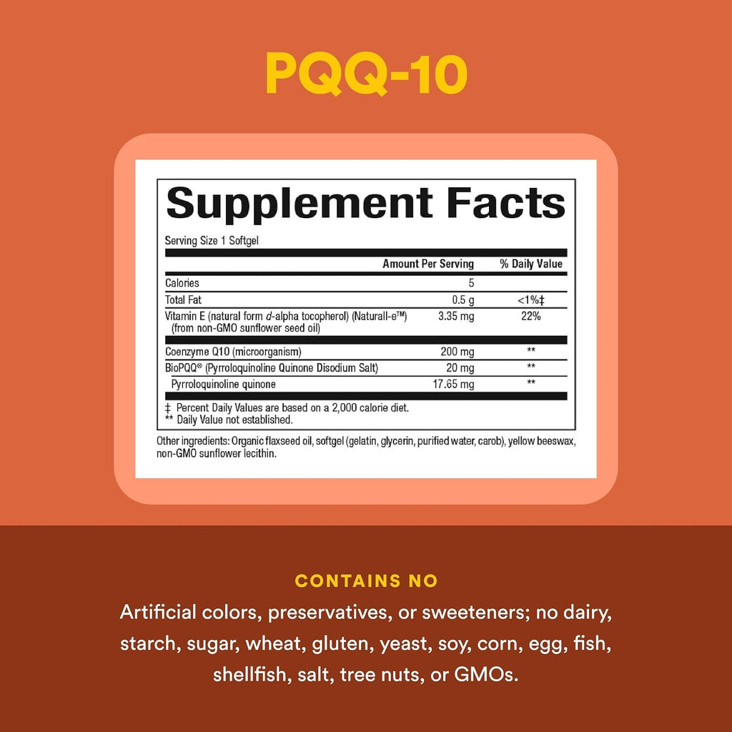 Natural Factors PQQ-10, Complemento Alimenticio para la Energía y el Envejecimiento Saludable, 60 Cápsulas Blandas