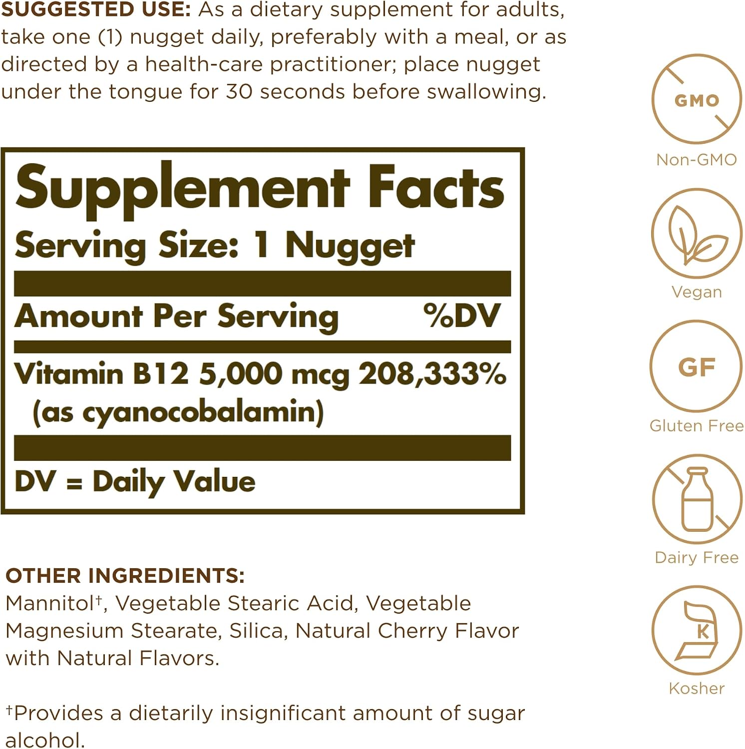 Solgar Vitamina B12 5000 mcg – 30 Nuggets Sublinguales – Vegano