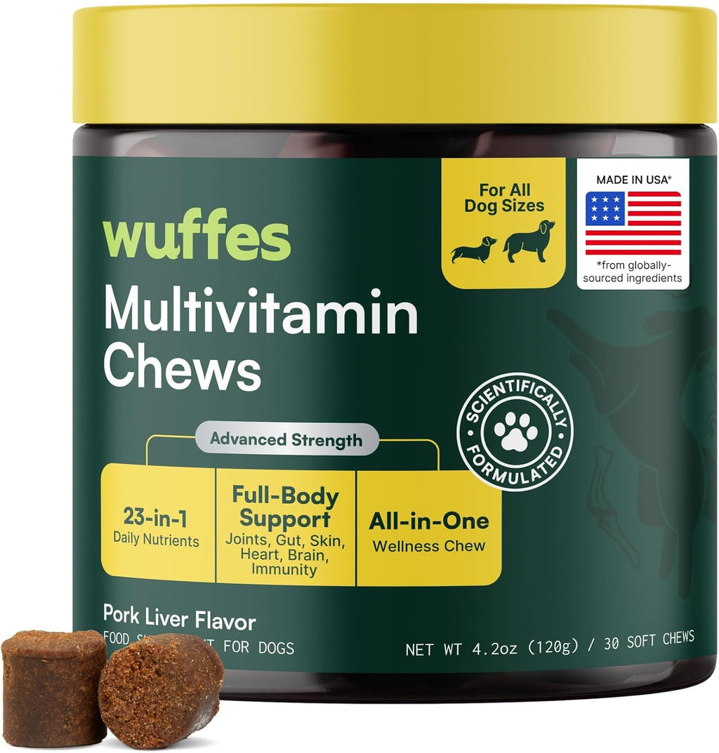 Wuffes Multivitamínico 23-en-1 para Perros - Masticables blandos con Omega-3, Zinc y Hierro - 30 unidades