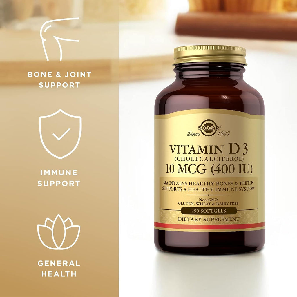 Solgar Vitamina D3 (Colecalciferol) 10 mcg (400 IU) - 250 Cápsulas Blandas