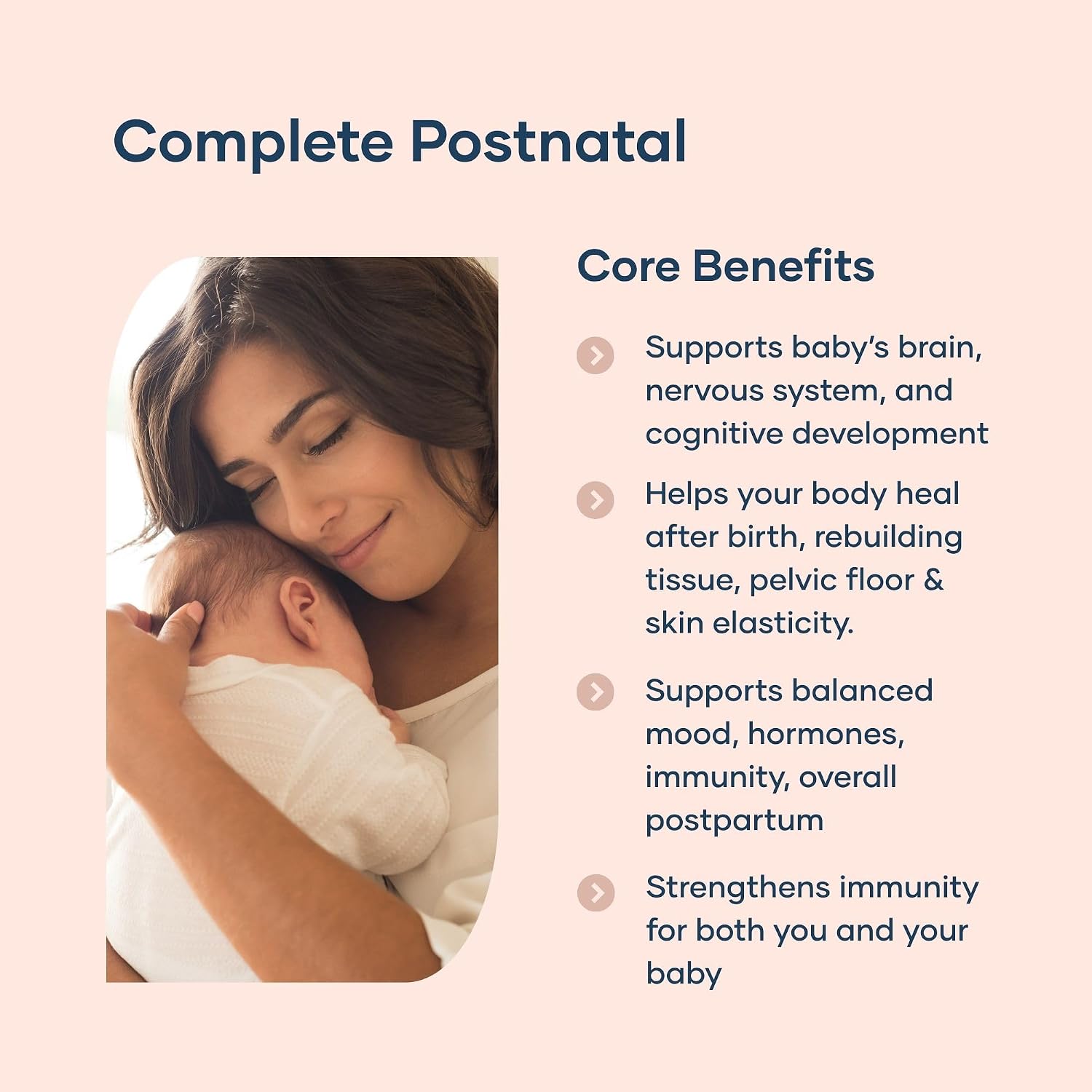 BabyRx Complete Postnatal+ - Vitaminas Postnatales con Omega-3 DHA, EPA, Colágeno, Ácido Fólico y Hierro - 60 Cápsulas (30 Días)