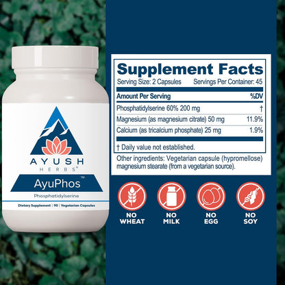 Ayush Herbs AyuPhos, Fosfatidilserina 200mg, Apoyo Cerebral y Memoria, 45 Cápsulas – Image 3