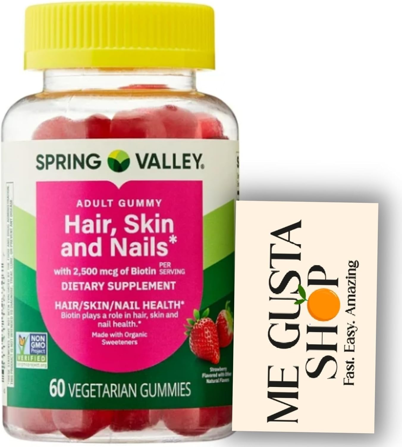 Spring Valley Biotina Gominolas Vegetarianas, Fresa, 2500 mcg, 60 unidades