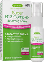 Igennus Triple Complejo de Vitamina B12 5000mcg Spray Sublingual, Metilcobalamina, Adenosilcobalamina e Hidroxocobalamina, 45 Servicios, Vegano