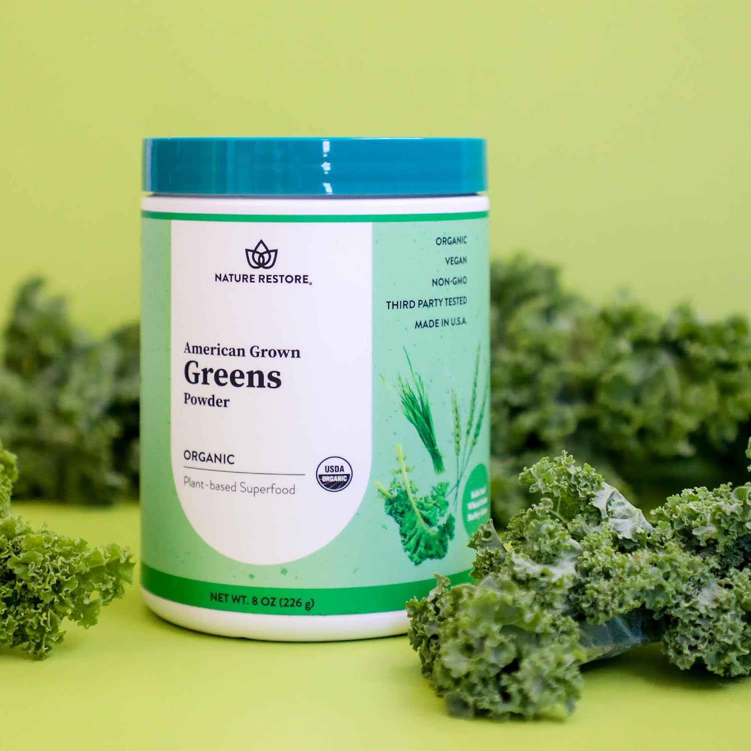 Nature Restore Organic Greens Powder - Mezcla de col rizada, trigo y cebada ecológicos (227 g)