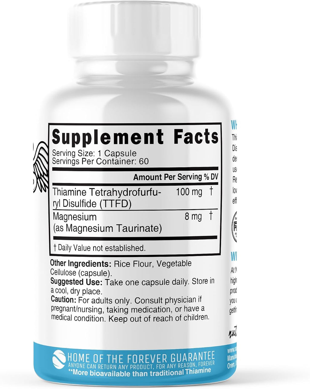 Nature's Fusions TTFD Tiamina B1 100mg con Magnesio - 60 Cápsulas