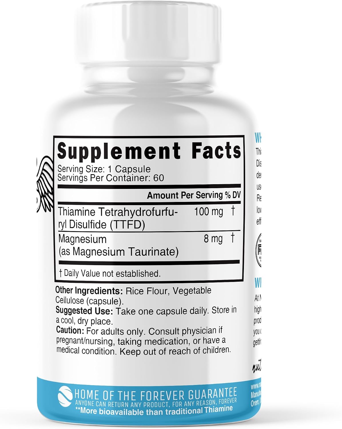 Nature's Fusions TTFD Tiamina B1 100mg con Magnesio - 60 Cápsulas