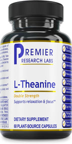Premier Research Labs L-Theanine Double Strength - Suplemento de L-Teanina Pura 200mg, Apoyo para la Concentración y Energía para Hombres y Mujeres, Aminoácido para la Relajación, para Adultos y Niños - 60 Cápsulas Veganas