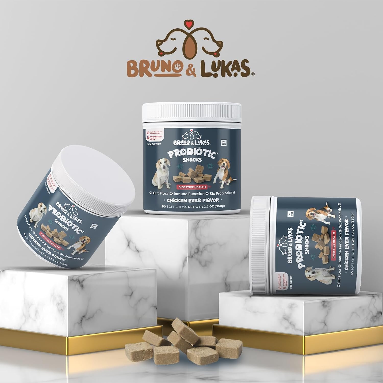Bruno & Lukas Probióticos Masticables para Perros – Salud Digestiva y Apoyo Inmunológico – 90 Chews