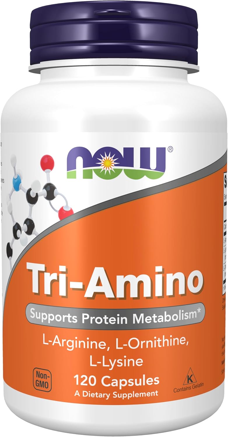 NOW Foods Tri-Amino con L-arginina, L-ornitina y L-lisina, 120 cápsulas