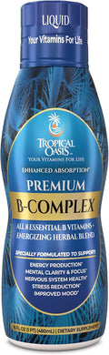 Tropical Oasis Premium Liquid B Complex with Energy Herbs - Fast Absorbing Liquid Supplement with All 8 B Vitamins - 473 ml, 32 Servings