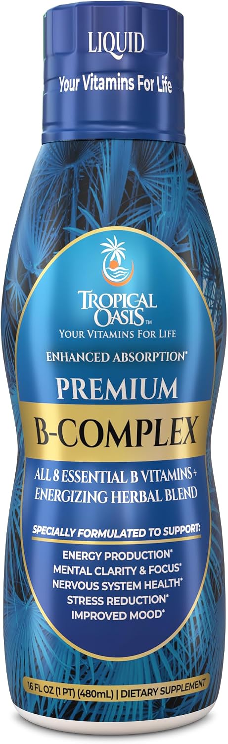 Tropical Oasis Premium Liquid B Complex with Energy Herbs - Fast Absorbing Liquid Supplement with All 8 B Vitamins - 473 ml, 32 Servings