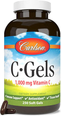 Carlson C-Gels, 1000 mg, Vitamina C, Apoyo Inmunológico, 250 Cápsulas Blandas